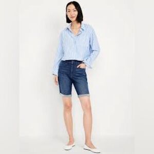 Old Navy Wow Mid Rise Dark Blue Jean Shorts 9 in inseam